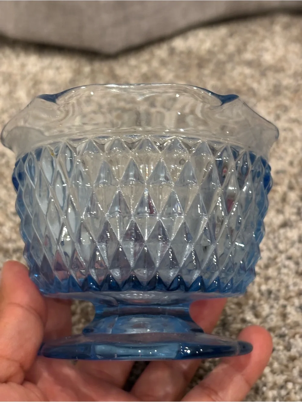 Vintage Indiana Glass Regal Blue Diamond Point Mayonnaise Bowl & Under plate Set